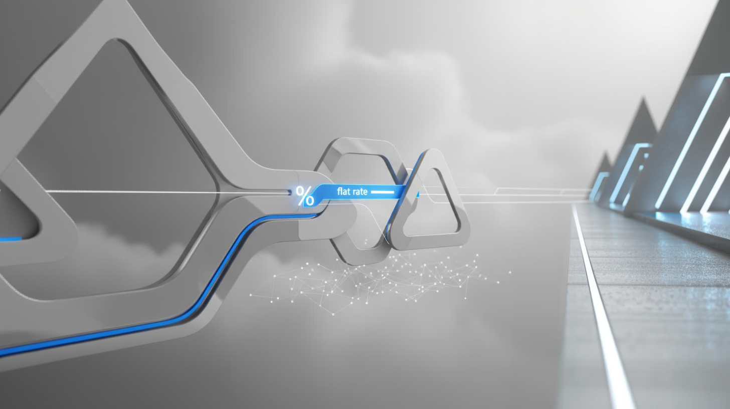 Abstract streamlined enterprise payment flow, clean unified architecture with direct Account-to-Account connections, grayscale with blue accent representing 0.5% flat rate, open modular design suggesting simplicity and transparent pricing, lightweight geometric pattern showing reduced complexity