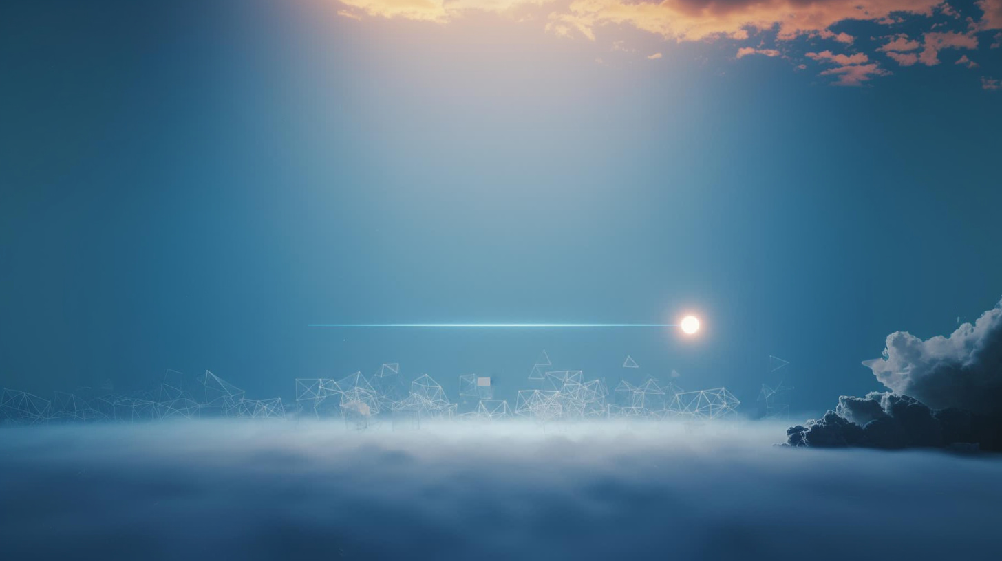 Abstract minimal cost representation, single clean horizontal line at 0.5% with blue accent, open breathing space suggesting efficiency and cost reduction, lightweight geometric design with minimal elements representing zero fixed fees and transparent pricing